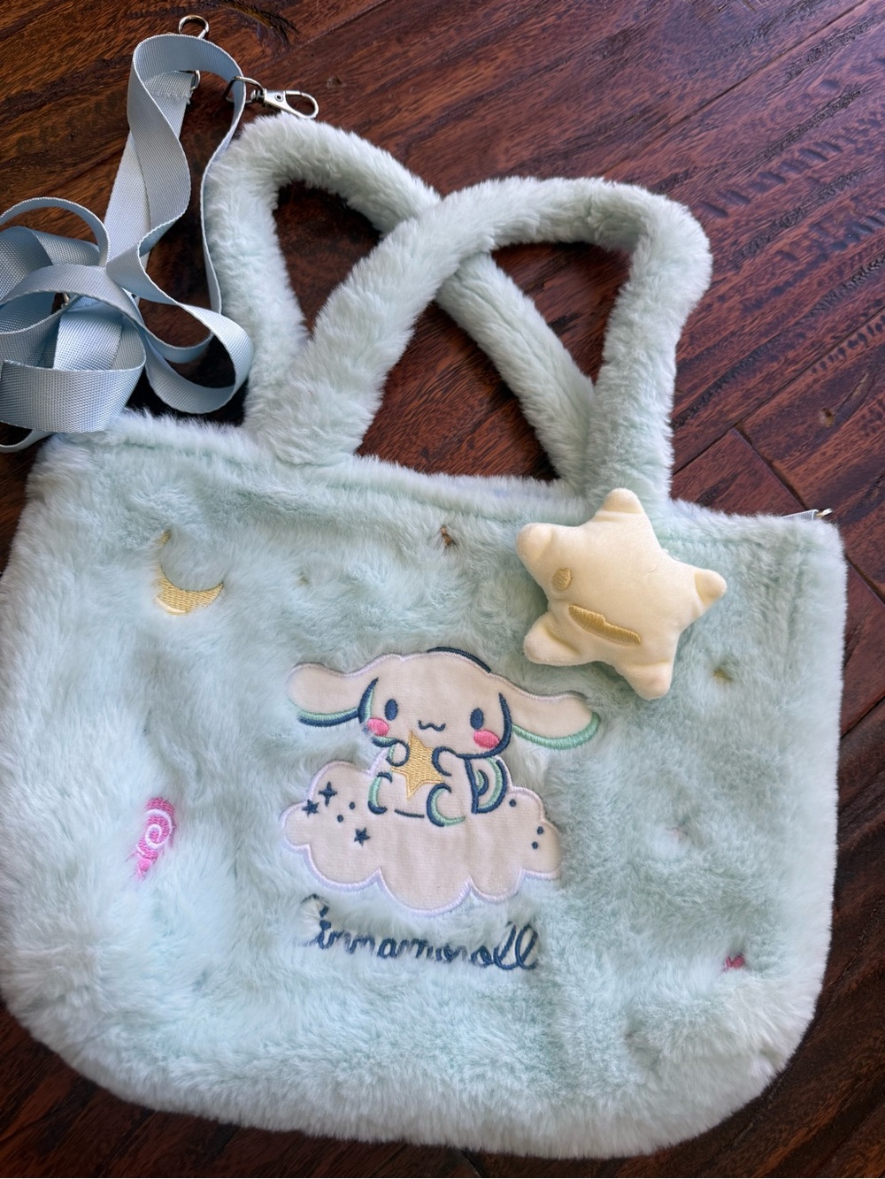 Light Blue Plush Kids Tote Bag with Star Charm
